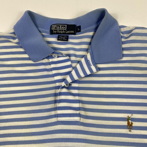Polo Ralph Lauren Polo Shirt Mens Large Blue White Striped Pima Cotton Classic - Picture 4 of 12