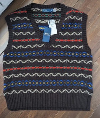 Polo Ralph Lauren Fair Isle Pullover Weste V-Ausschnitt Strick Neu mit Etikett Herren S 