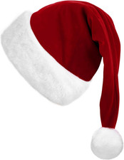 Santa Hat, Wine Red Christmas Hat for Adults Unisex Velvet Comfort Xmas Hat for