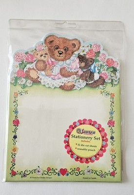 VHTF Vtg Sandylion Stationery Set NIP Teddy Bears 32 Sheets Flower Garden roses 