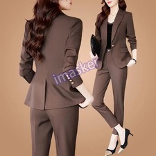 Women Suit Matching Set Korean Elegant Casual Blazer Coat Pants Two-piece Female