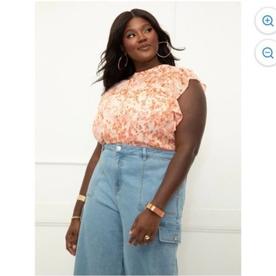 SIZE 18/20 ELOQUII  NEW Elements Women's Plus Size Sleeveless Ruffle Trim Blouse
