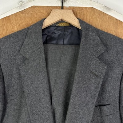 Hart Schaffner Marx Suit Mens 40R Gray Flannel 2 Button 100% Wool Pants 34x31