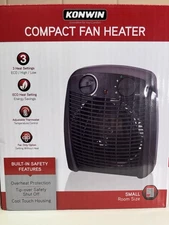 Konwin Room Size, 3 Heat Settings, Adjustable Thermostat, Compact Fan Heater