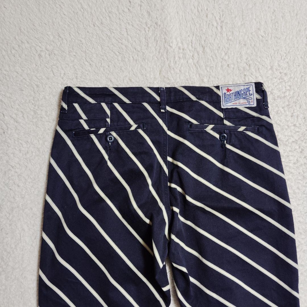A Bathing Ape Cotton Diagonal Striped Pants Navy/White XS Waist 79cm
