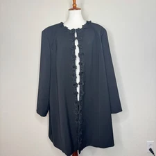 TAHARI Long Blazer 24W 3X Black 3D Flower Beaded Open Front Holiday Formal Party