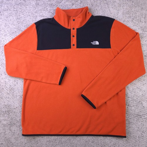 The North Face Sweater Mens XL Fleece Pullover Snap Neck Orange Logo Mock Neck