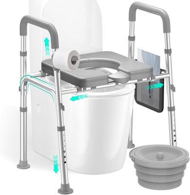 Comfort Plus Adjustable Raised Toilet Seat with Handles, Supports 450LBS, Grey