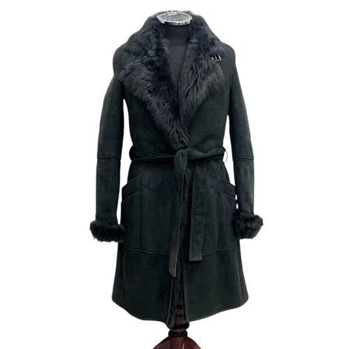 Cappotto LOEWE Nero Pelliccia di Pecora con Cintura Mouton Moda Donna Autentico Fr