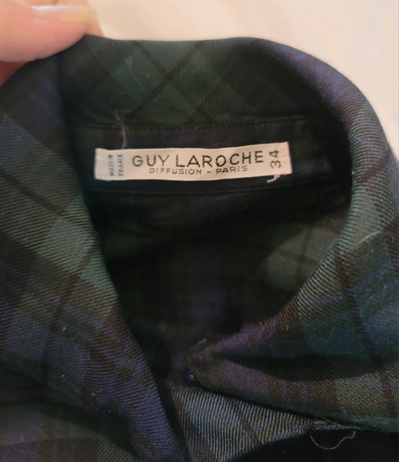 Vintage Guy Laroche Navy Plaid Blouse EU34 US 2-4 Made In France Wool Blend EUC