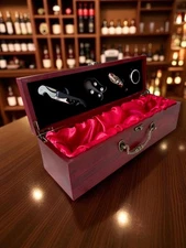 Wooden Wine Bottle Gift Box Set w/ Accessories – New, Great Gift for Wine Lovers