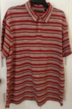 Claiborne by John Bartlett Men's XL Red Beige White Striped Cotton Short Sleeve