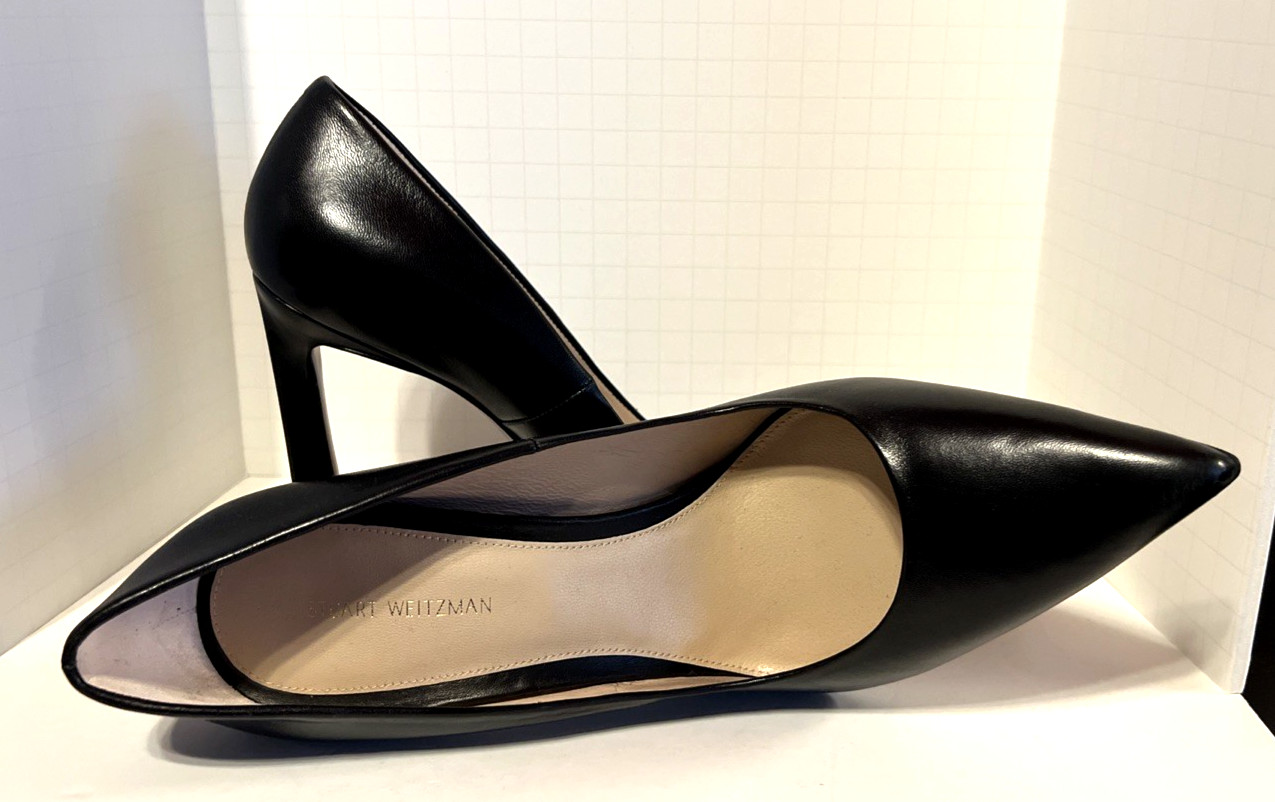 Stuart Weitzman Leather Point Toe Pumps Stlietto Heels Black Size 8.5M