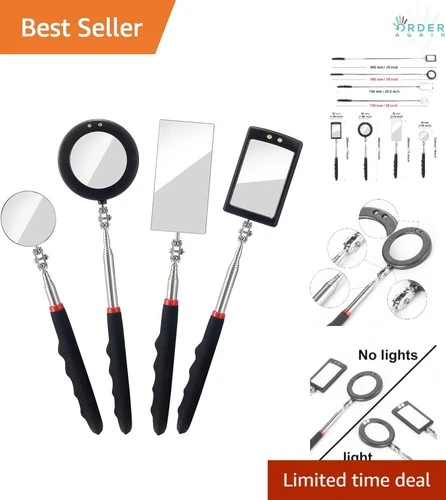4PCS LED Telescoping Inspection Mirror Set for Vehicle Mechanics and Detail C...