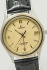 OMEGA Seamaster Swiss Quartz Gold Dial Date Men's Watch Black Leather Strap