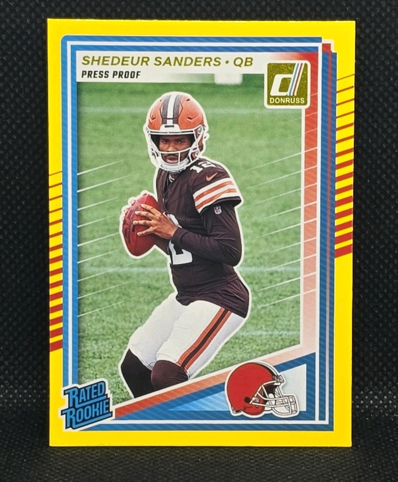 2025 Donruss Shedeur Sanders Rated Rookie Press Proof Yellow Short Print