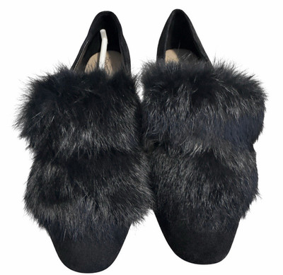 Donald Pliner Women Lillian Suede and Rabbit Fur Slip On Loafer Size 5.5 new