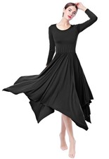 ZX Women Long Sleeve Praise Dance Dress Irregular Pleated Swing Skirt Latin B...