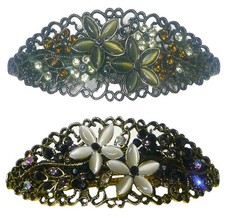 Set of 2 Large Oval Barrettes for Women Thick Hair Gold Antique Trim NM86010-1-2