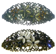 Set of 2 Large Oval Barrettes for Women Thick Hair Gold Antique Trim NM86010-1-2