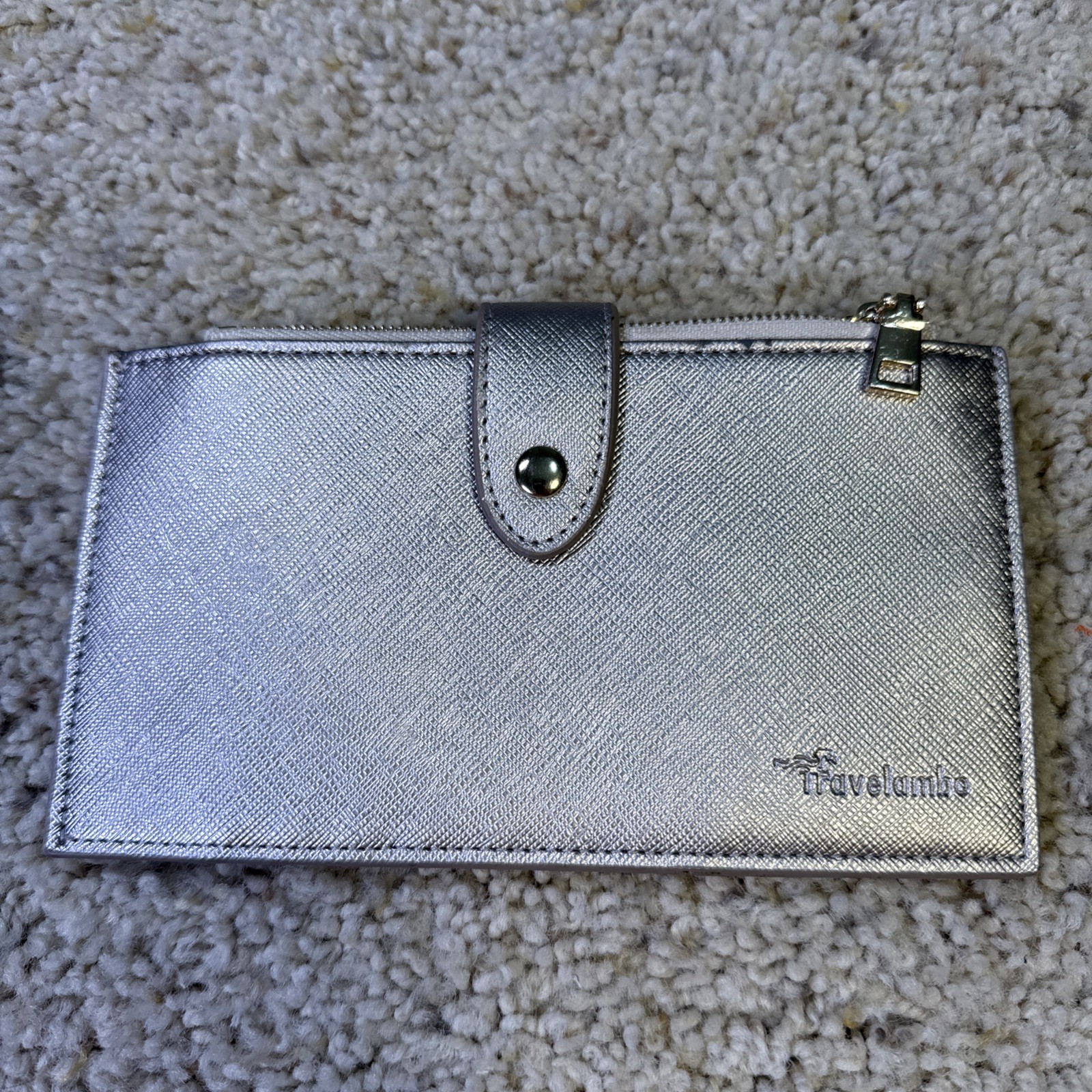 Travelambo Long Slim Card Case Wallet Womens Double Zip Pockets Silver Gold Snap