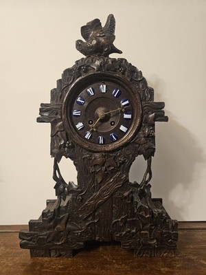Antike Schwarzwälder geschnitzte Uhr französisches Uhrwerk um 1890 funktionstüchtig