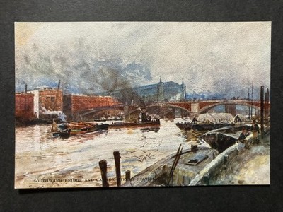 Southwark Bridge & Cannon Street Station London Vintage Postkarte G31