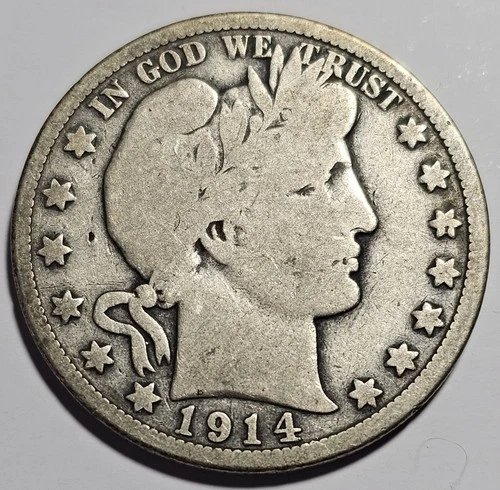 1914-P Barber Half Dollar 50c Coin ~ 90% Silver Coin (A126)