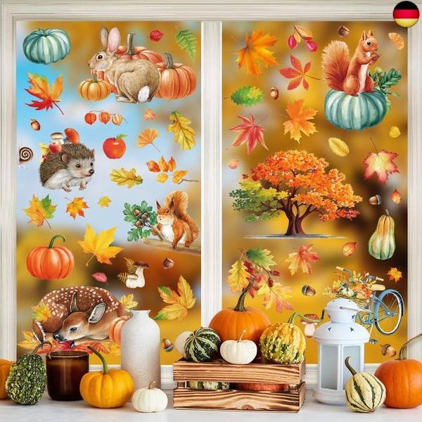 9 Aufklebern Thanksgiving Herbstdeko Fenster Aufkleber,Fensterbilder Herbst-image