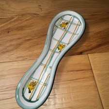 Hand Painted Italian Ceramic Spoon Rest Lemon Plaid Ceramica Artistica Italy 9&rdquo;