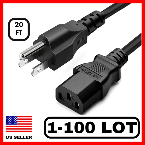 Wholesale 3 Prong Cord AC Cable 20FT Long For Computer Monitor Desktop Appliance