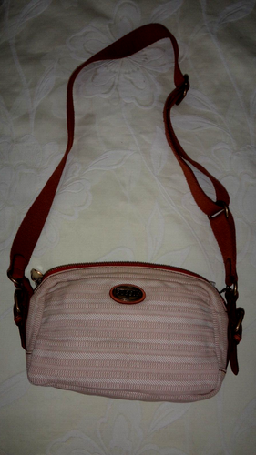 Authentic FOSSIL Cream Mix Canvas & Real Leather Crossbody Bag - Picture 13 of 19