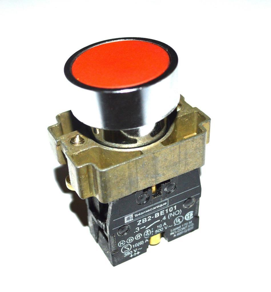 TELEMECANIQUE ZB2-BE101 RED FLUSH MOMENTARY PUSH BUTTON 10 AMP 500 VOLT ...