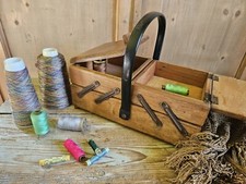 Vecchio Cestino Cesto  Porta cucito Scatola Da  Lavoro Legno Massello 