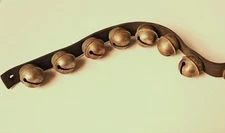 Vintage Antique Sleigh Bells Leather Harness Strap 16 Bells Length 28"