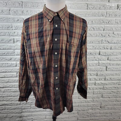 Sun River Mens Shirt XXL Long Sleeve Brown Plaid Casual Wrinkle Stain Resistant