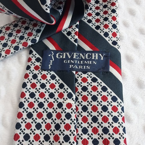 Vintage Givenchy Herren Krawatte rot weiß blau geometrisch Krawatte Paris Couture - Bild 3 von 12