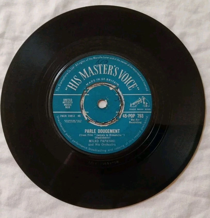 Dalida-Never On Sunday Vinyl 7" Single.1960 His Master's Voice 45 POP 793. - Image 4 of 4
