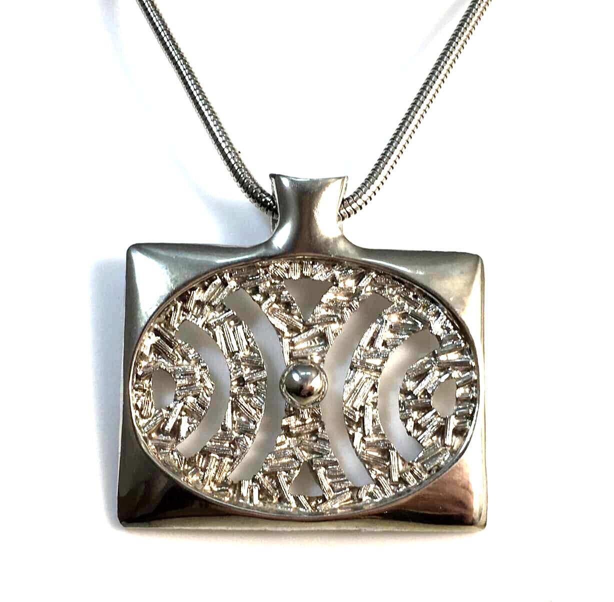 VTG CHAIN NECKLACE LARGE RECTANGULAR PENDANT SNAK… - image 1