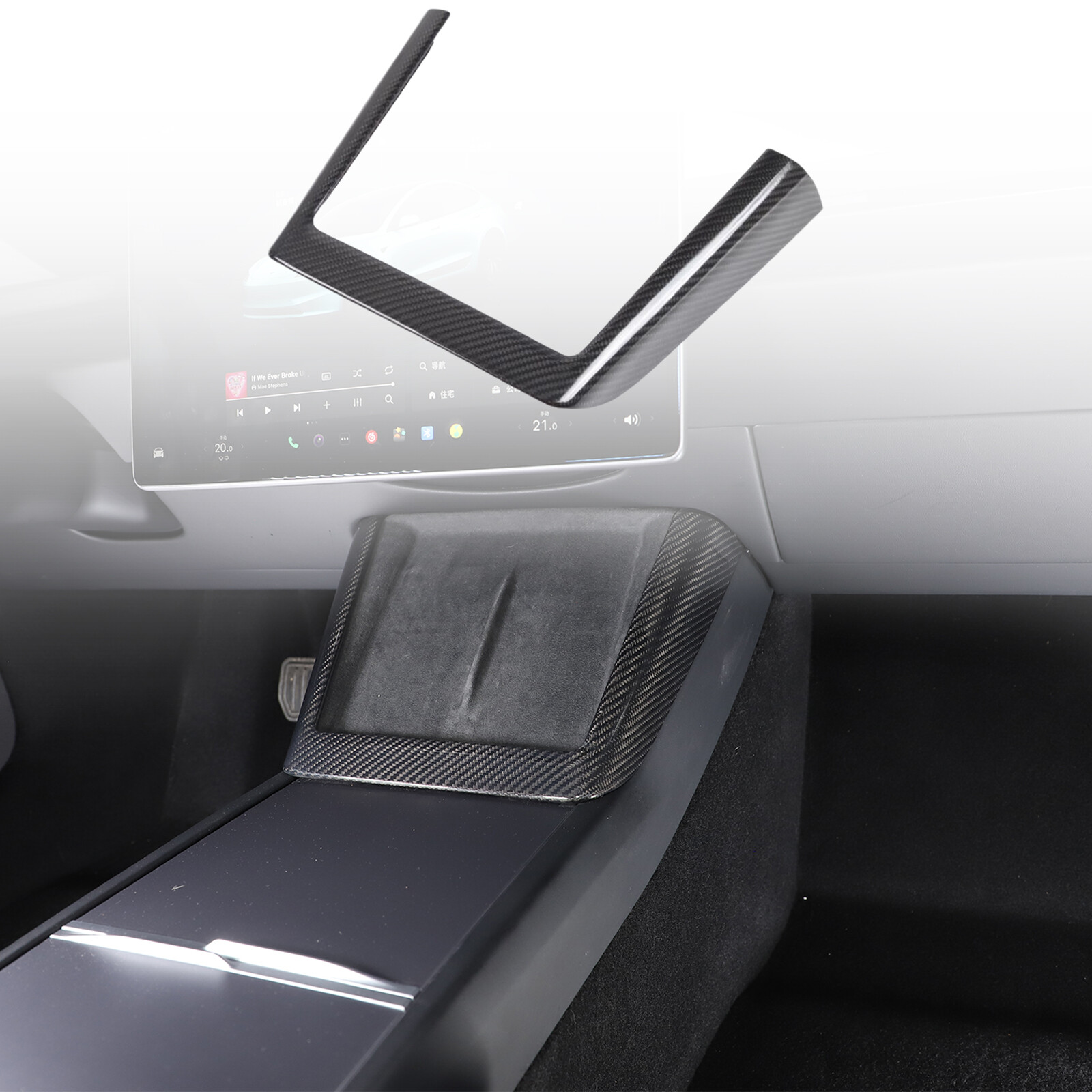 Real Carbon Center Console Wireless Charger Frame Trim For Tesla Model 3 2023+