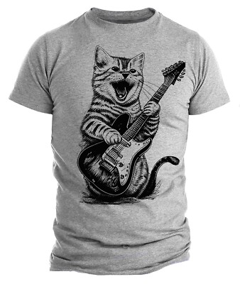 Cat playing guitar shirt mens cat playing guitar tshirt Guitarist Gift 