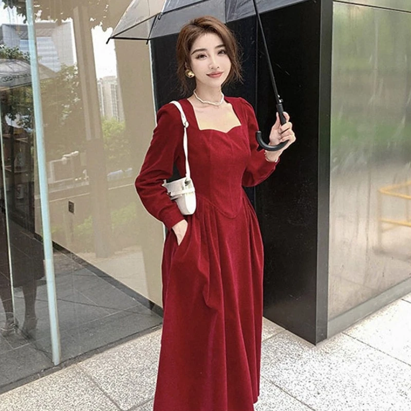 Red long sleeve long deals dress