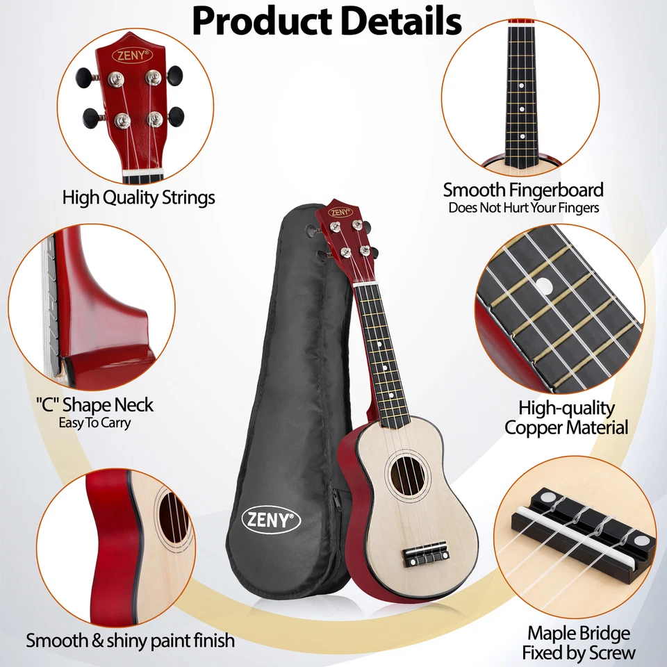 Soprano Ukulele for Beginners Guitar 21'' Ukulele Music Instrument for Adults - Image 4 of 4