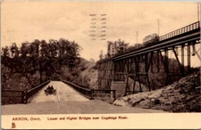 Postcard Lower And Higher Bridges Over Cuyahoga River Akron Ohio Undivided Back