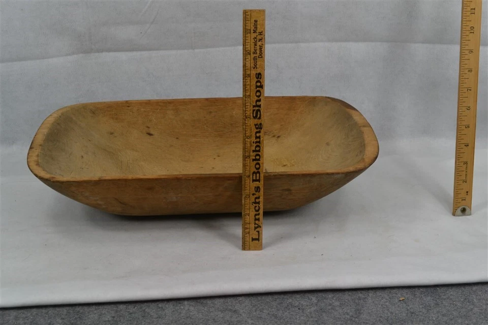 antique wooden dough bowl trencher large 19x11x4 handmade 18th 19th c original - Image 3 of 4