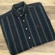RALPH LAUREN Button Down Green  Blue Striped Dress Shirt Men's Size Large
