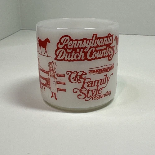 Vintage Federal Milk Glass Advertising Mug Pennsylvania Dutch Country Amish Barn