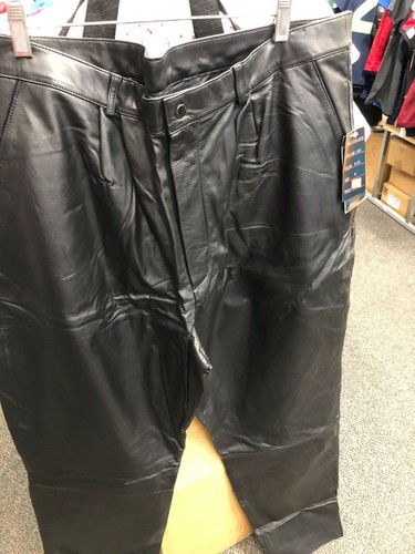 VINTAGE BLACK GENUINE LEATHER PANTS COUGAR BRAND OPEN BOTTOMS BRAND NEW |  eBay