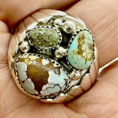 Navajo Men's Lone Mountain Turquoise  Ring Sz 13.5 Sterling by A Spencer 17.5g
