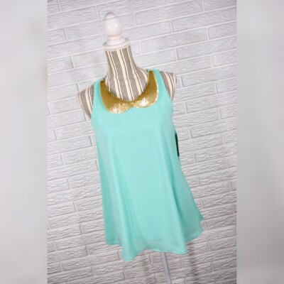 Filly Flair Mint Green Tank with Gold Sequin Collar Size 4